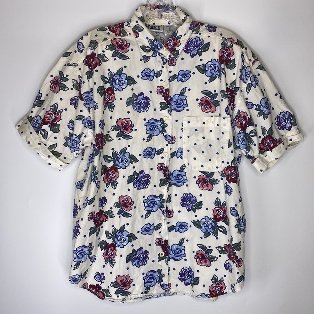 Vintage Capacity Blue White Floral Shirt Shorts Set Medium 90s - Picture 2 of 8